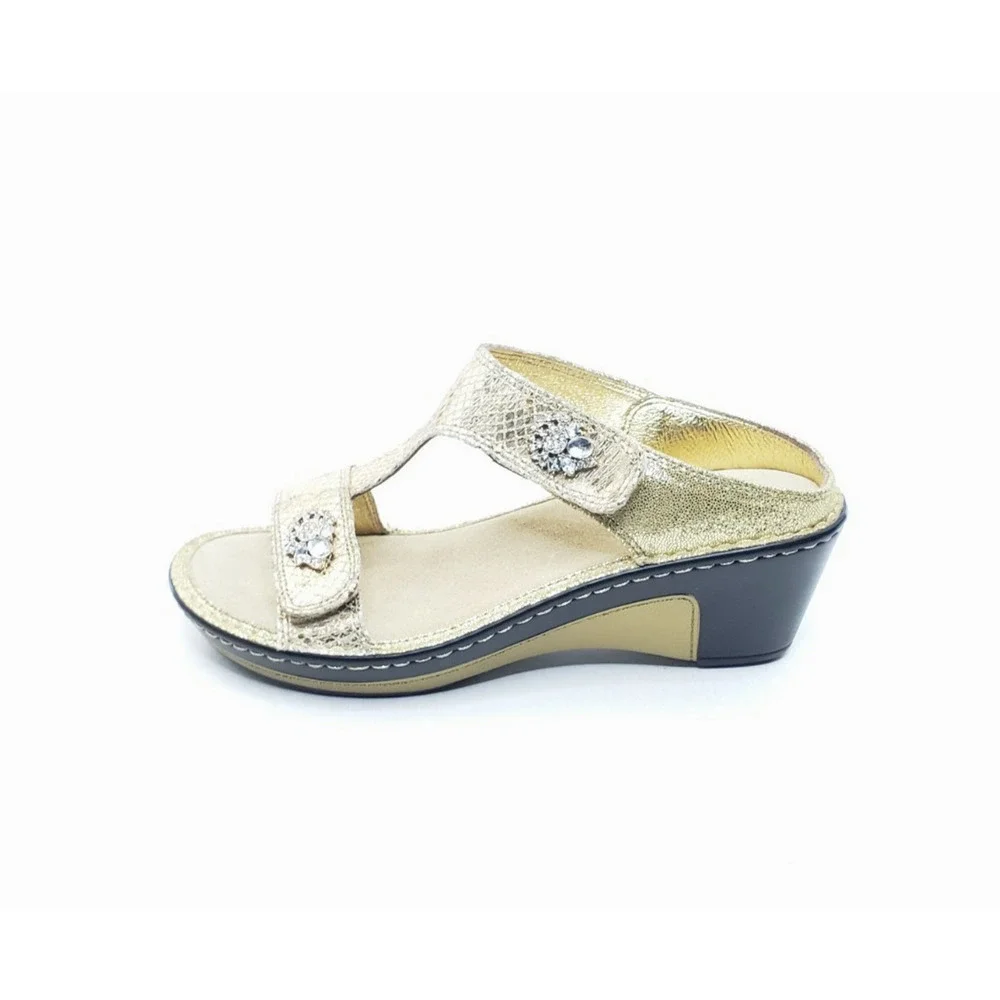 Alegria Lara Wedge Sandals Womens Gold Snake Embossed Leather EU 38 US 7.5 8